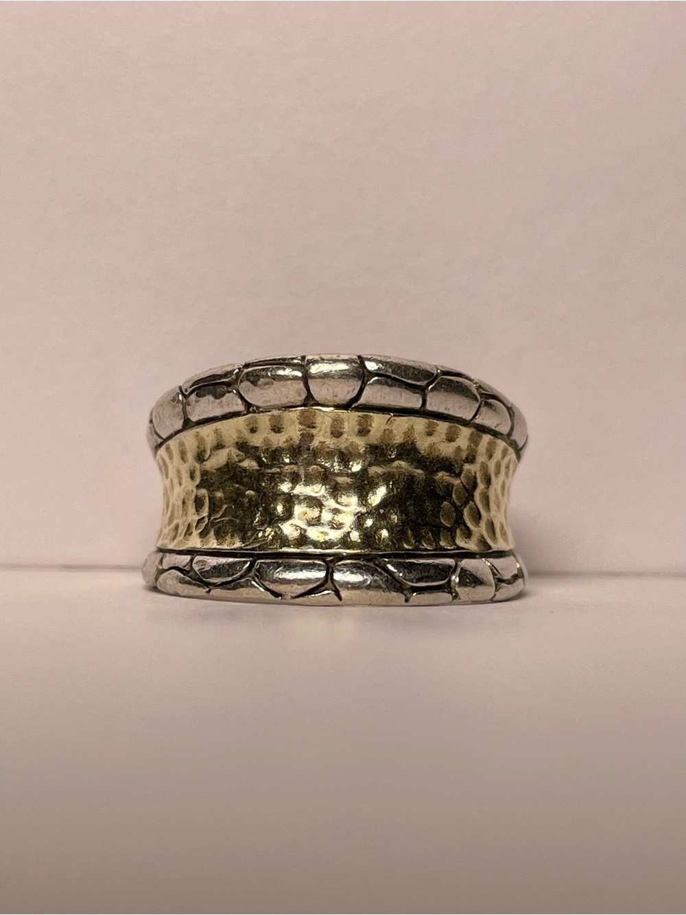 925 Two Tone Hammered Ring